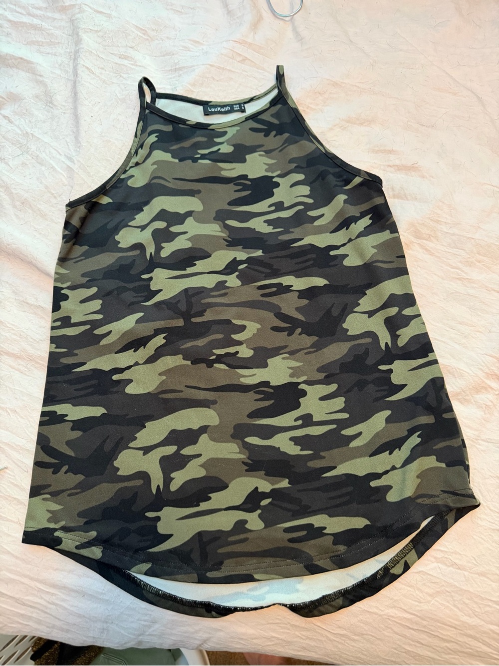 Lou Keith Camo High Neck Tank Top - Olive & Black